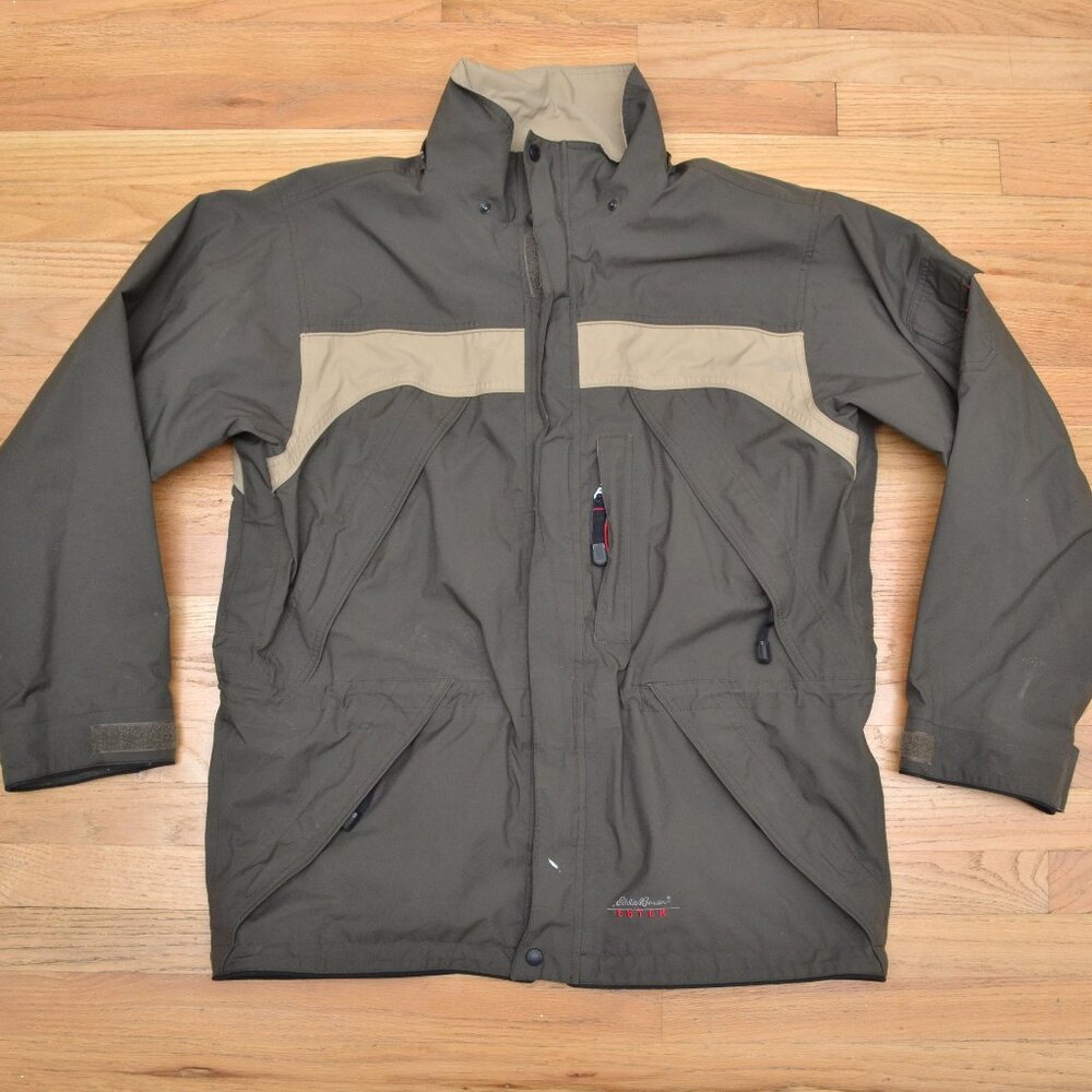 Eddie Bauer EBTEK Gore-Tex Dark Olive Green Waterproof Jacket Mens Size L